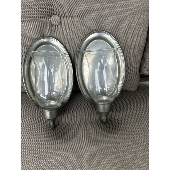 Woodbury Pewterers Other - Pair (2) Woodbury Pewter 9" Oval Wall Sconces Candle Holder Silver Metal